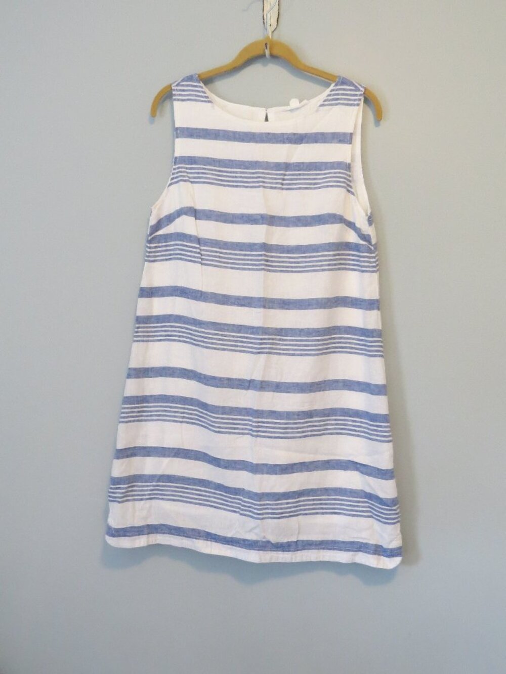 beachlunchlounge Blue & White Stripe Cotton Linen Sleeveless Shift Dress Sz M